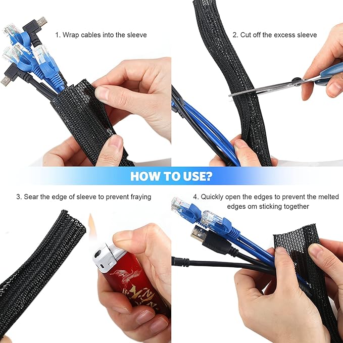 AGPTEK Cable Sleeve, 6.6ft - 1.5 inch Cable Management Desk Cord Cover Organizer Wire Hider for Home Office Computer TV Wire Loom Tubing Pet Proof Cord Protector from Cat Dog Chewing, Black