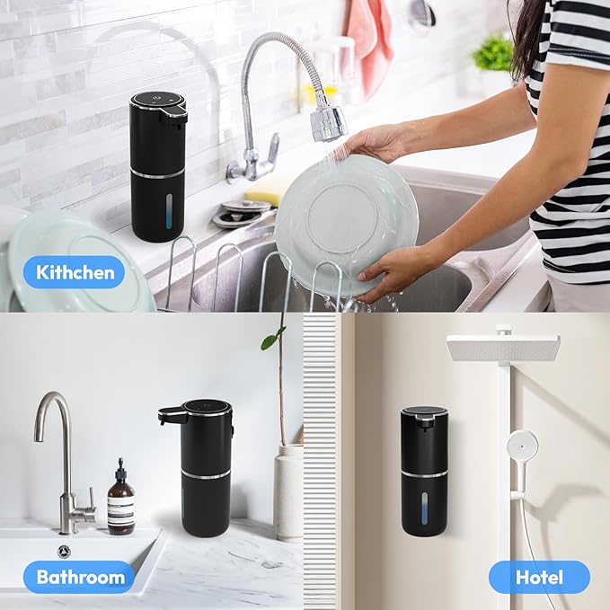 2 Pack Automatic Soap Dispenser Touchless,Liquid Hand Soap Dispenser 12.8oz Electric Wall Mounted Smart for Bathroom and Kitchen Dish Soap,Easy for Toddlers(Black)