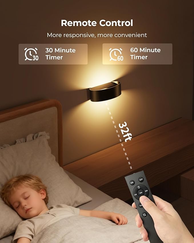 Motion Sensor Wall Light, 5000mAh Rechargeable Battery Operated Motion Sensor Light Indoor with Remote, 15 RGB and 3 Colors Dimmable, Wireless Wall Sconces for Hallway, Living Room, Stair, Bedroom