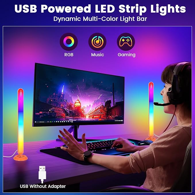 Smart ICRGB LED Lights Bars, Borllyem TV Backlight with Double Light Beads, App Control, RF Remote, Music Syncing and 47Modes for Gaming, Room Decoration