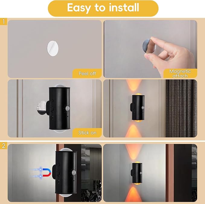 LED Wireless Wall Sconce with Remote, 16 Colors Changing, Motion Sensor Light Indoor, Dimmable, 1500mAh Rechargeable Battery Operated Wall Sconces for Hallway, Stairway, Bedroom, Black, 2-Pack
