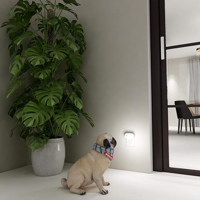 Lyridz 120LM Ultra Bright Plug-in Motion Sensor Night Light, Stepless Dimmable LED Nightlight, Always-On and Auto-Off, for Hallway, Stairs, Bathroom, Bedroom, Garage, Cool White (2-Pack)