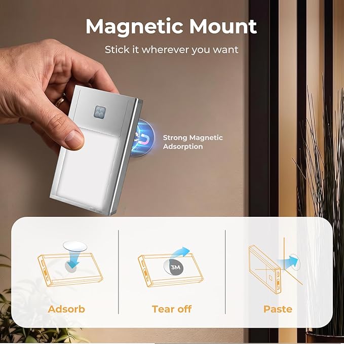 VST Motion Sensor Step Night Light, Rechargeable Battery Powered Led Light with Magnetic Suck Installation for Bedroom Hallway Stair Nursery Kids Room (2.68 inch 3000K 6Pack Silver)