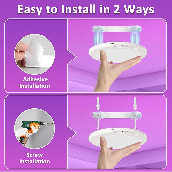 maylit Shower Lights 4 Pack, RGBW Rechargeable Ceiling Light, Waterproof Battery Operated Lamp, Wireless Stick on Inside Motion Sensor Mood LED Lighting for Bathroom No Wiring, Indoor