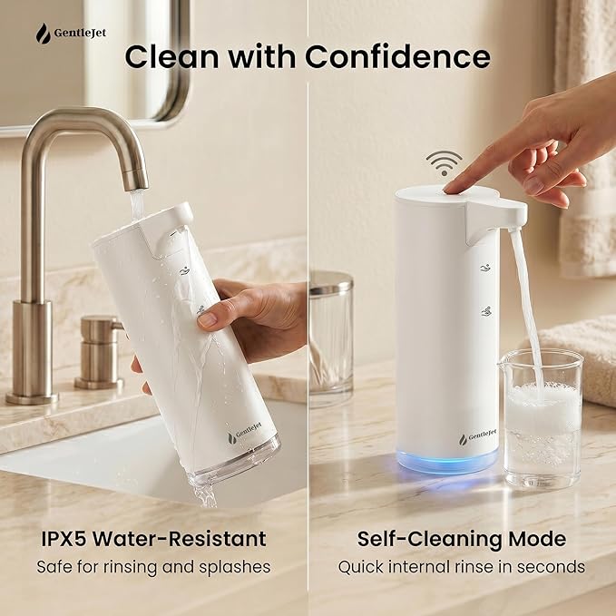 GentleJet EasyFoam Automatic Foaming Soap Dispenser, Touchless USB-C Rechargeable Sensor Pump, 304 Stainless Steel, Adjustable Foam, IPX5 Water-Resistant for Bathroom & Kitchen, 10 fl oz / 300 mL