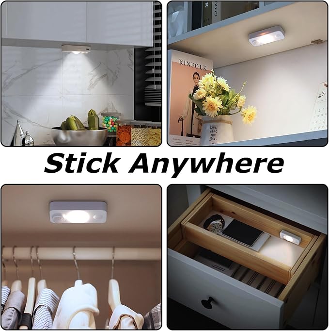 NIEGNOWOO LED Motion Sensor Puck Lights, Rechargeable Cabinet Lights, Stick on Wireless LED Night Light for Closet, Drawer, Shelf, Under Cabinet, Daylight White 6Pack, USB Charging Cord Included