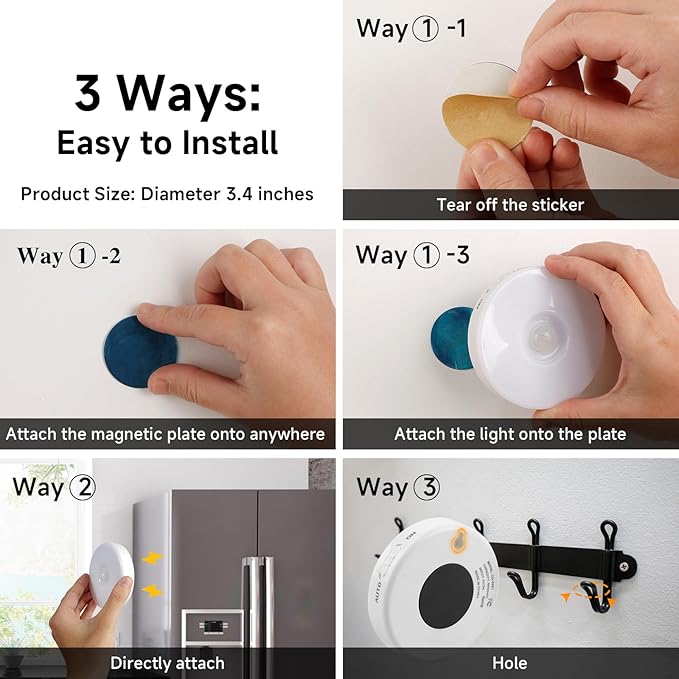 Improved LED Rechargeable Motion Sensor Light Indoor, Bright & Long-Lasting Battery, Stick-On Motion Sensor Puck Night Lights for Closet, Cabinet, Kitchen, Hallway, Stairs - Cool 4Pack