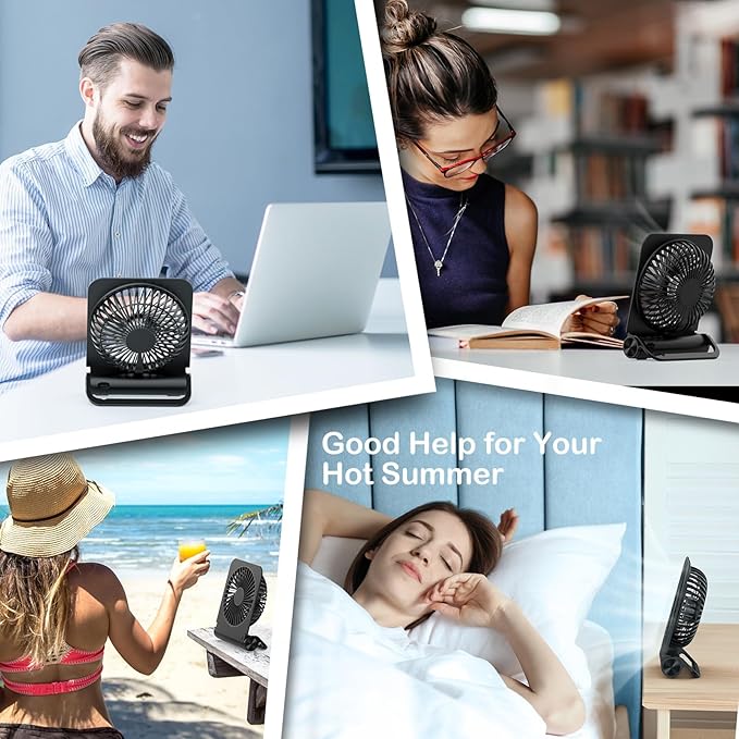 EasyAcc Small Desk Fan, Fan for Slumber Pod Rechargeable, 2000mAh Quiet Mini Desktop Fan Portable Rechargeable Fan for Cruise, Travel Office Pet Cooling Hot Flashes Travel Essentials