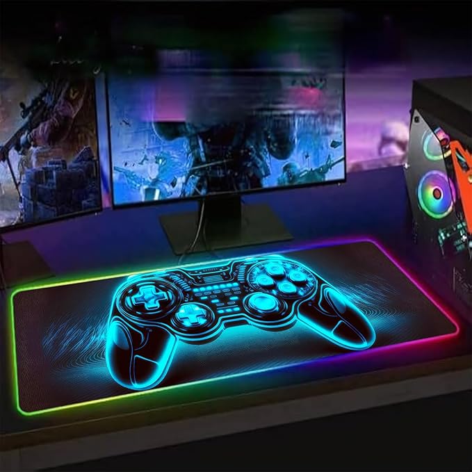XL Led Gaming Mouse Pad with 14 Light Modes - Light Up Gamer Mouse Pad,31.5 x 11.8in Non-Slip Gamepad Style RGB Large Gamer Mousepad,Black Long Glowing Gaming Accessories for Desk,Waterproof