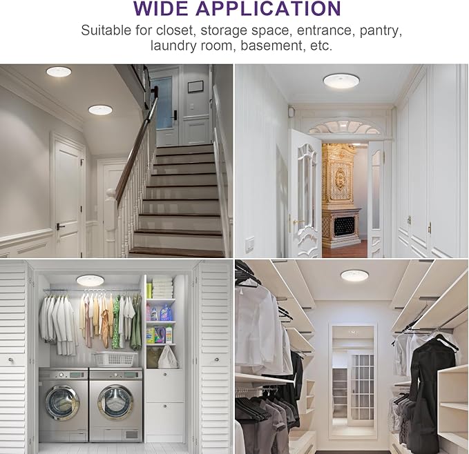 4 Inch Motion Sensor Ceiling Light, 10W 650LM, 60s Timeout, 120V LED Disk Lights, CRI90+, ETL Certified, Non-dimmable, Wet Location - Closets, Hallway, Entryway, Stairs, 2 Pack