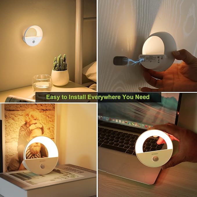 AURAXY Rechargeable Battery Night Light, Motion Sensor Night Light, LED Warm White Magnetic Stick-on Motion Sensored Hallway Light, with Dusk to Dawn Sensor for Stairs, Wall, Closet, Cabinet (6 Pack)
