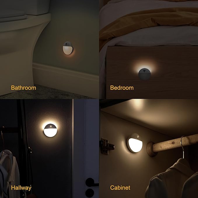 YUNLEX 2 Pack Motion Sensor Light Indoor, 2.6" Small Stick on Lights for Stairs, Bathroom, Dimmable Battery Night Light, 3 Light Modes, Soft LED Light for Travel, Toliets, Bedroom, Kids, Warm White