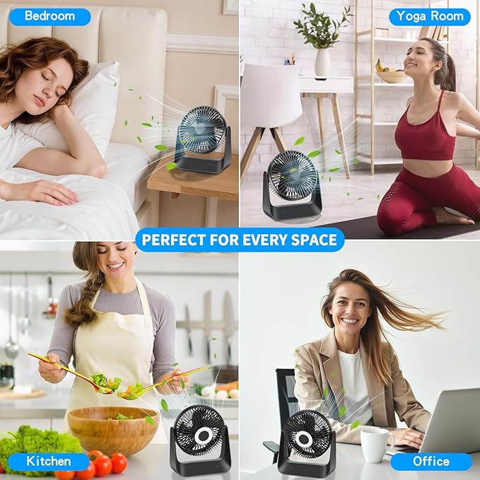 5000mAh Small Desk Fan 6-Inch, Portable Desktop Fan with Intelligent temperature control function,Small Battery Operated USB Fan with Light & Hook for Bedroom, Home, Office, Travel & Cruise