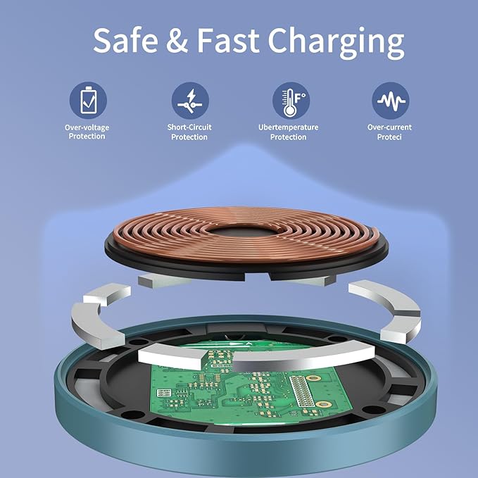 for MagSafe Charger, Magnetic Wireless Charging Pad for iPhone 17/17 Pro/17 Pro Max/Air/16 15 14 13 12 Pro Max Plus mini & AirPods 2 3 Pro, Strong Magnet, Aluminum Alloy, USB-C/A Ports(Blue)