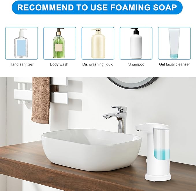 Automatic Liquid Soap Dispenser Touchless 12.5oz/370ml 3 Level Adjustable Infrared Sensor Battery Operated Water Resistant Hand Sanitizer Pump Dispenser for Bathroom Countertop Kitchen Sink