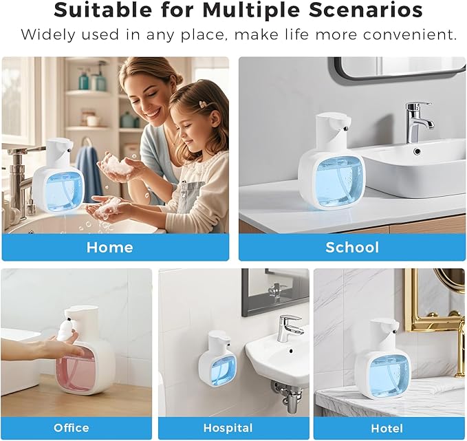 Automatic Foaming Soap Dispenser, 17oz/500ml Touchless Rechargeable with 4-Level Adjustable & IPX5 Waterproof - Level Display for Wall/Tabletop Use in Bathroom, Kitchen