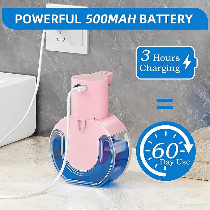 2Pack Automatic Soap Dispenser Touchless, Rechargeable Foaming Soap Dispenser,15oz/420ml Smart Hand Soap Dispensers,4-Level Adjustable,Wall Mount for Bathroom Kitchen Dish Soap(Pink, Foam)