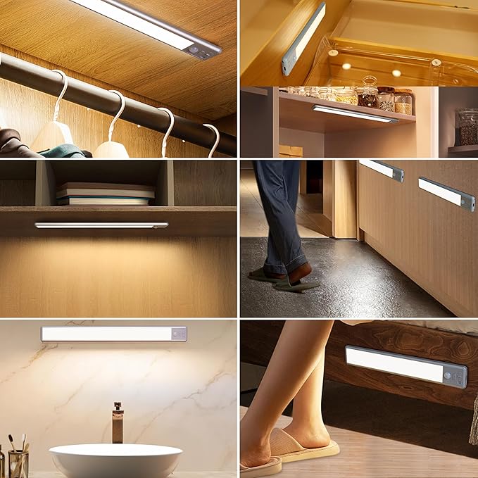 BLS 10inch Under Cabinet Lights, 40 LED Closet Lights, Motion Sensor Light Indoor, Battery Operated Lights, 1800mah USB C Rechargeable Under Cabinet Lighting, Magnetic Night Light for Kitchen (2 Pack)