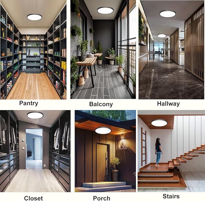 12 Inch Motion Sensor Ceiling Light Indoor Wired, Motion Activated Flush Mount Light Fixture, Motion Sensor Light Indoor for Closet Hallway Porch Laundry Garage Basement, 3000k/4000k/6000k Black