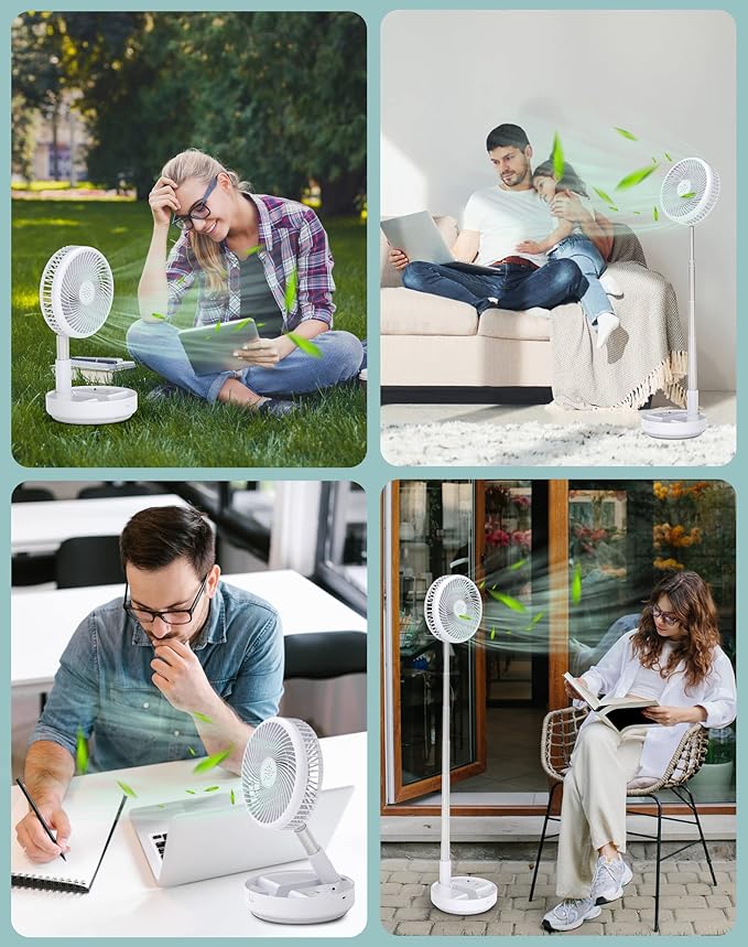 Primevolve Portable Fan, |21H Battery|7200mAh Rechargeable Oscillating Fan with Remote, Foldable Telescopic 7.7" for Travel Camping Cruise Hotel Bedroom, White