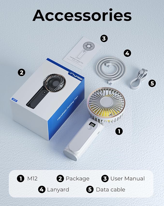 TUNISE Portable Handheld Fan, Portable Fan Rechargeable, 4000mAh, 180° Adjustable, 6 Speed Wind, Display Electricity in Real Time, USB Rechargeable Foldable F an, Quiet Personal Fan with Power Bank