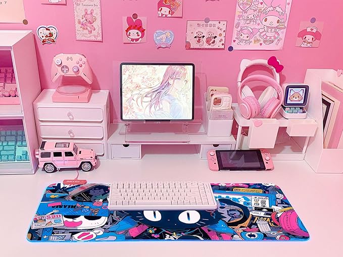 JMIYAV Pink RGB Gaming Mouse Pad 31.5x12 Inch PC XL Large Extended Glowing Led Light Up Desk Pad Non-Slip Rubber Base Computer Cute Mousepad Mat Desk Accessories Gaming Setup 102