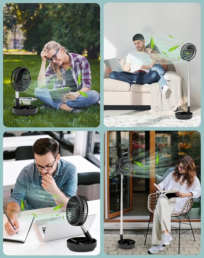 Primevolve Portable Fan, |21H Battery|7200mAh Rechargeable Oscillating Fan with Remote, Foldable Telescopic 7.7" for Travel Camping Cruise Hotel Bedroom, Black