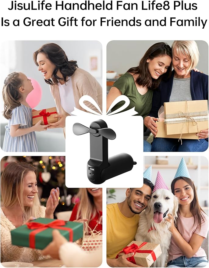JISULIFE Handheld Fan 8 Plus: All-in-One Mini Fan with 37Hrs Cooling & 4500mAh PowerBank & Flashlight, USB Rechargeable, Portable Pocket Size for Travel, Makeup, Concert, Gifts for Women(Black)
