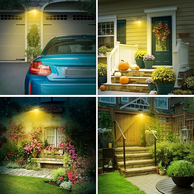 kolpop 6 Pack Solar Motion Lights Outdoor, 3 Modes/100LED Security Wireless IP65 Waterproof Wall Outdoor for Front Door, Backyard, Garage, Deck(Warm White)