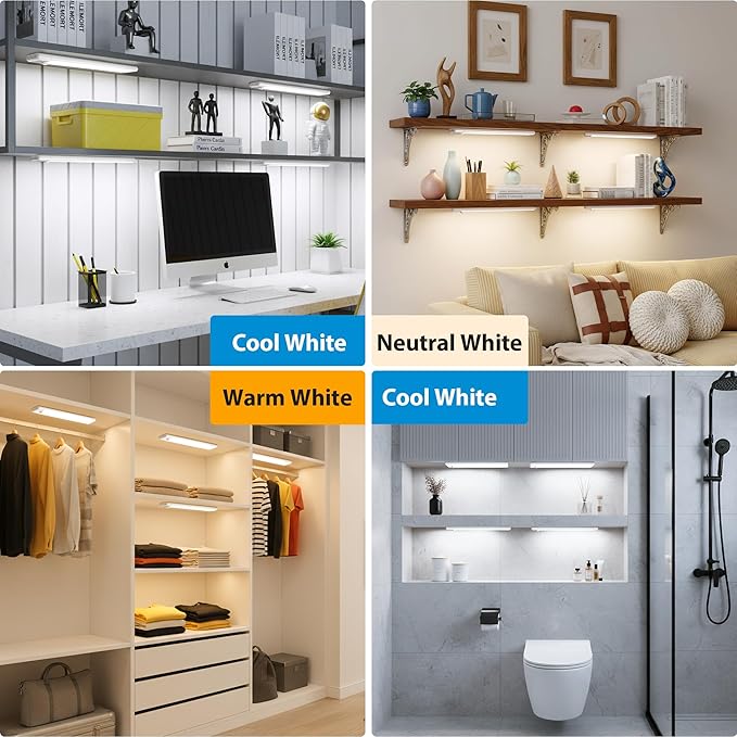 7.9 inch Motion Sensor Under Cabinet Light, 3 Color Temperature Dimmable Rechargeable Magnetic Closet Light Wireless Under Counter Light 5-Pack