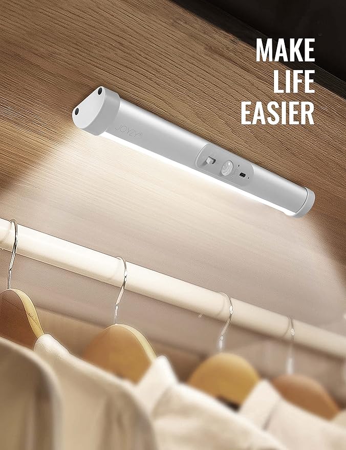 Automatic Closet Lighting Motion Sensor Rechargeable Battery Operated Closet Light with Eye-Protection Design Under Cabinet Light LED for Wireless Pantry Light Wardrobe Lights (100Lumen, 6000k 80+CRI)