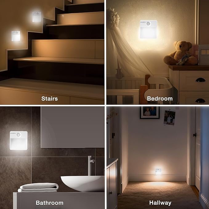EverBrite Rechargeable Square Motion Sensor LED Night Light, Motion Activated LED Night Light with 3 Lighting Modes, Touch Control, 3 Color Temperatures & Dimmable, for Hallway, Bedroom, 2 Pack