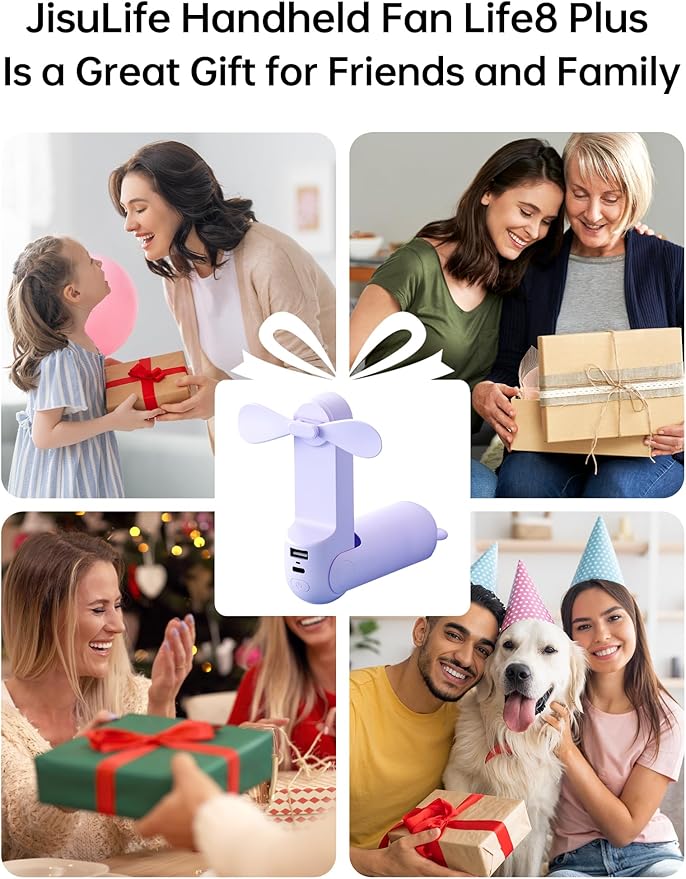 JISULIFE Handheld Fan 8 Plus: All-in-One Mini Fan with 37Hrs Cooling & 4500mAh PowerBank & Flashlight, USB Rechargeable, Portable Pocket Size for Travel, Makeup, Concert, Gifts for Women(Purple)