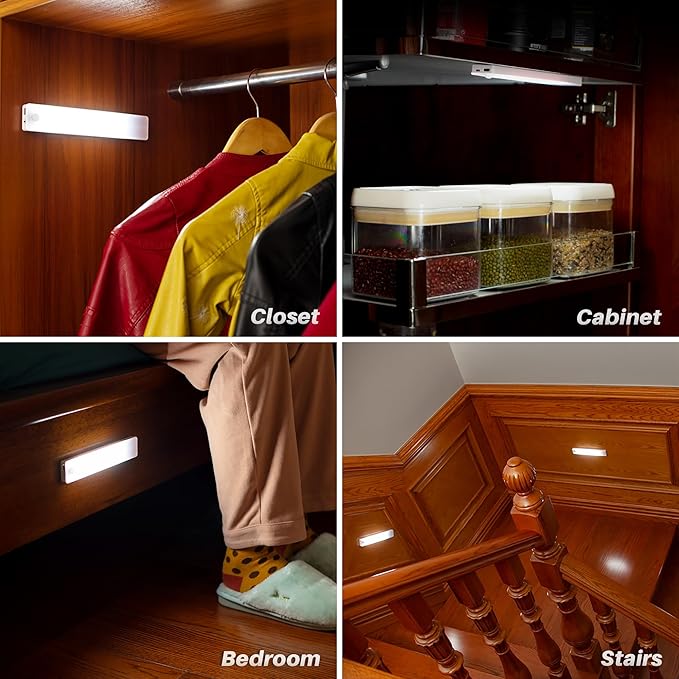 STAR-SPANGLED Under Cabinet Lighting Rechargeable, 8 inch Motion Sensor Lights Indoor Battery Operated, USB Stick on LED Magnetic Closet Light for Counter, Stairs, Kitchen, Cool White, 2 Pack
