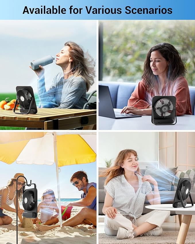WHATOOK Small Desk Fan Personal Fans: 5000mah 25 Hours Battery Office Quiet Mini Desktop Fan Portable Rechargeable Travel Essentials (Black, 2000 mAh)