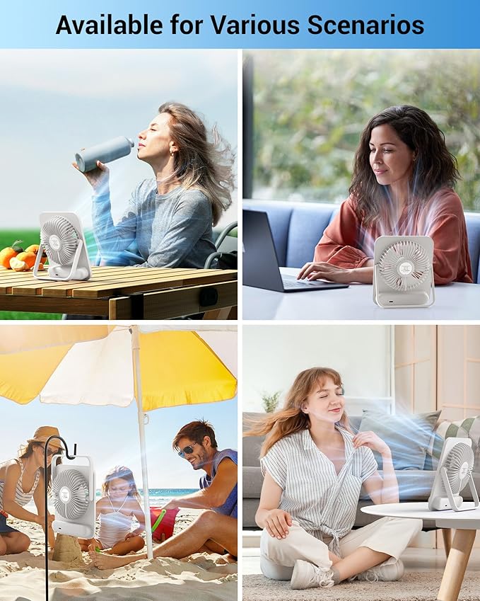 WHATOOK Small Desk Fan Personal Fans: 5000mah 25 Hours Battery Office Quiet Mini Desktop Fan Portable Rechargeable Travel Essentials (White, 5000 mAh)