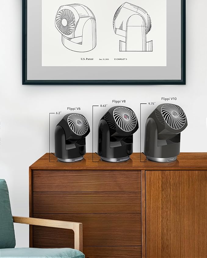 Vornado Flippi V6 Compact Air Circulator Fan,Quiet Portable Travel Fan for Desk or Bedroom,Adjustable Head,2 Speeds,Midnight,(Pack of 6)
