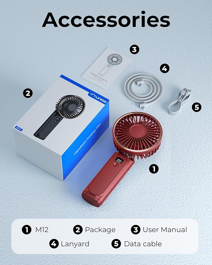 Portable Handheld Fan, 4000mAh, 180 Adjustable, 6 Speed Wind, Display Electricity in Real Time, USB Rechargeable Foldable Personal Fan