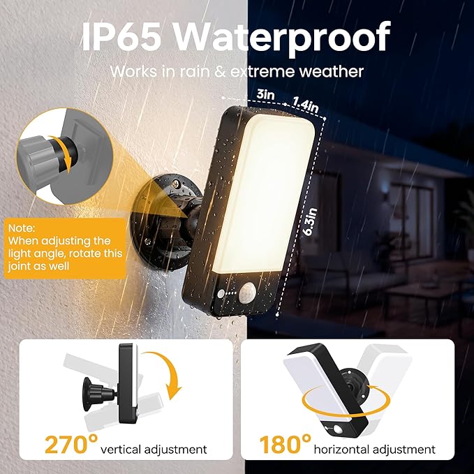 Motion Sensor Outdoor Lights, 800LM Super Bright Rechargeable Motion Sensor Light, 3CCT Dimmable 3 Modes Remote Control, Waterproof Battery Operated Security Lights for Porch Garage Patio 2PCS