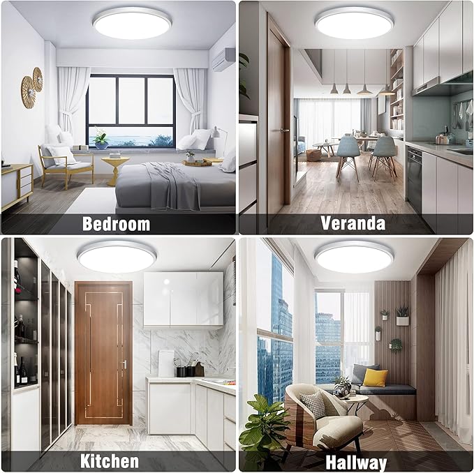 Motion Sensor Ceiling Light Wired - 12 Inch Motion Activated Flush Mount Lighting Fixture - 24W LED Ceiling Light for Closet, Hallway, Porch, Laundry, Garage, Basements - 5000K White