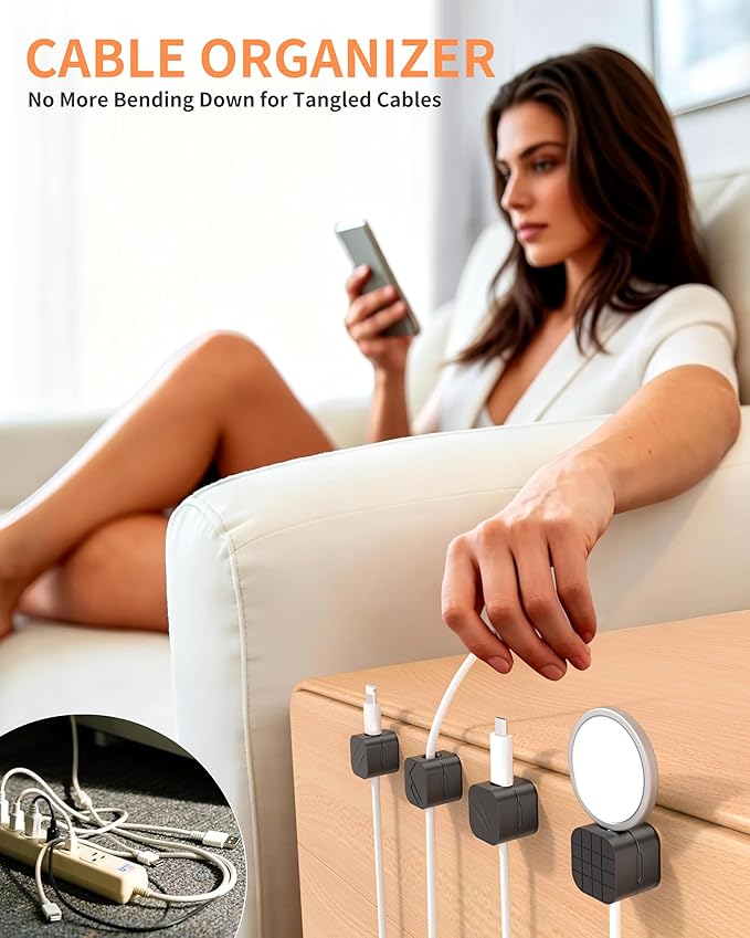 12Pack Cable Organizer Clips, Magnetic Cable Holder (1s Lock), XOVRAETH Strong Adhesive Wire Management for Desk, Nightstand, Living Room, Kitchen, Office, Car(BlackCS)