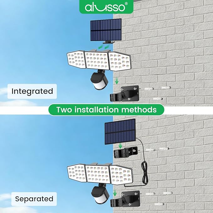 ALUSSO Solar Lights Outdoor Motion Sensor, 400LM LED Security Lights w/Remote, Dusk to Dawn/Auto/On Time Modes, CCT Adjustable 3000K-6500K, Dimmable IP54 Flood Wall Light for Garden Yard(1 Pack)