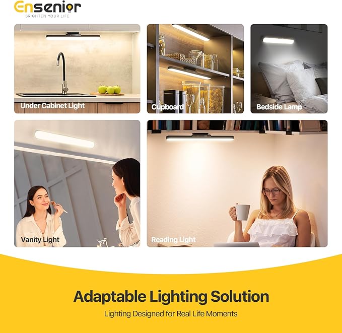 5W Under Cabinet Lights Wireless, 2500mAh Rechargeable Battery Operated Lights with Digital Display, 130° Rotatable Magnetic Light Bar, Remote Control Dimmable Stick On Light for Mirror School