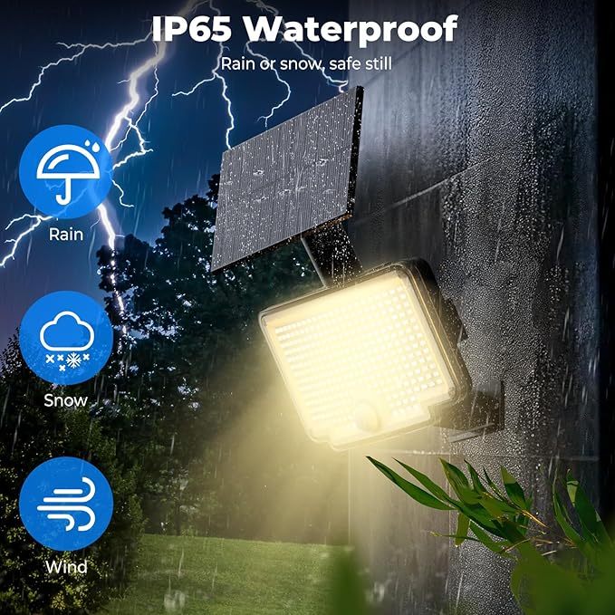 Peasur Solar Motion Lights Outdoor, 318 LED Solar Security Light with 3 Modes, IP65 Waterproof Powered Flood Lights for Outside Garden Garage Yard Backyard (Warm White)