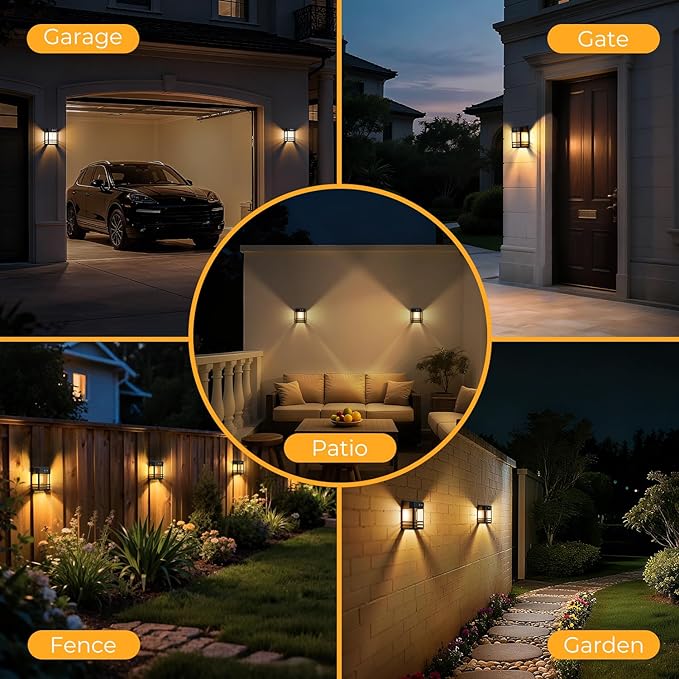btfarm 2 Pack Solar Wall Lights Outdoor,3 Modes Motion Sensor Lights Dusk to Dawn, IP65 Waterproof Porch Light Solar Powered, 1200mAh Wireless Wall Mount Sconces for Outside Patio, Garage, Yard