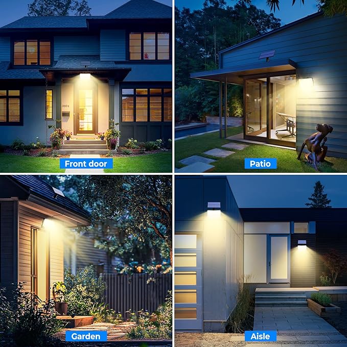 Peasur 2 Pack Solar Motion Lights Outdoor, 318 LED Solar Security Light with 3 Modes, IP65 Waterproof Powered Flood Lights for Outside Garden Garage Yard Backyard Warm White