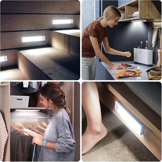 6 Pack Under Cabinet Lights Wireless, 68 LED Motion Sensor Light Indoor Rechargeable Magnetic Closet Lights Battery Operated, Under Counter Lights for Kitchen, Wardrobe, Hallway, Stairs