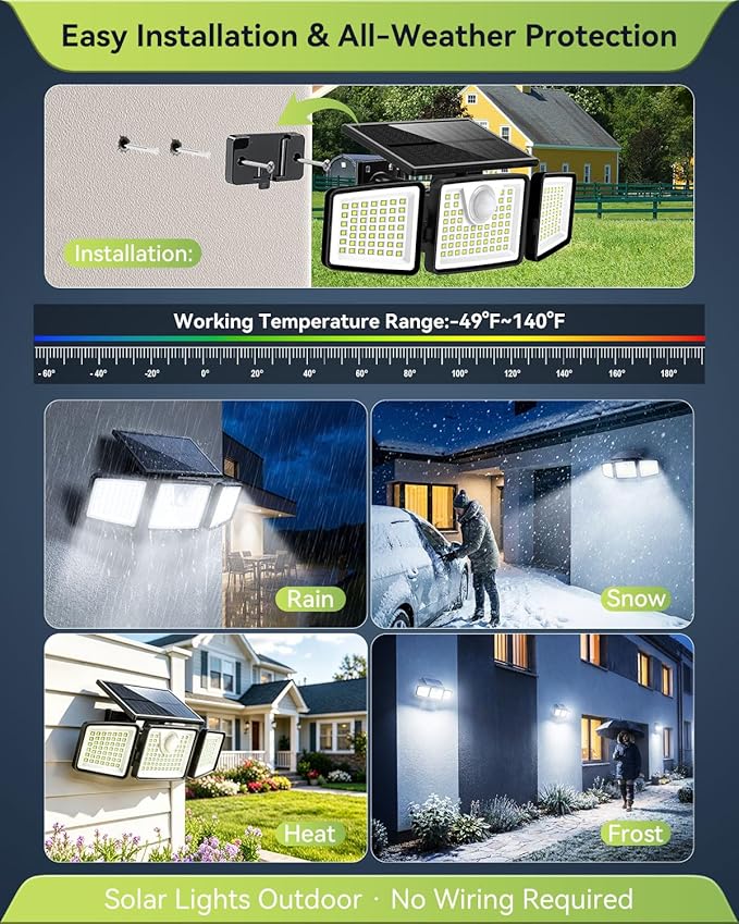 daphino 2500LM Solar Lights Outdoor with Motion Sensor,3 Head 270° Wide Angle Street Area Lights,IP65 Waterproof Security Lighting with 3 Modes(Remote,6 Pcs)