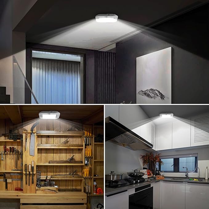 Rechargeable Motion Sensor Ceiling Light, 220LM 6000K Closet Light with USB Cable, 2000mAh Wireless LED Light for Stairway, Hallway, Pantry, Shower, Shed