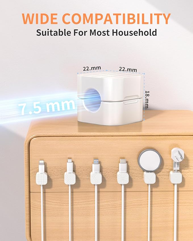 12Pack Cable Organizer Clips, Magnetic Cable Holder (1s Lock), XOVRAETH Strong Adhesive Wire Management for Desk, Nightstand, Living Room, Kitchen, Office, Car(WhiteCS)